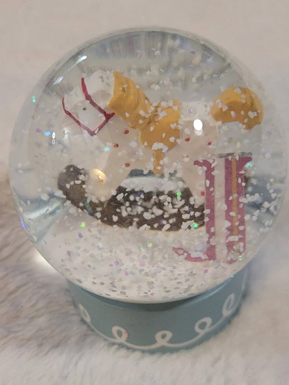 Mini Rocking Horse Snow Globe with Blue Wooden 2